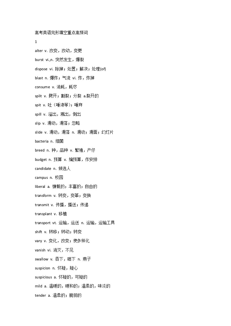高考英语完形填空重点高频词第1页