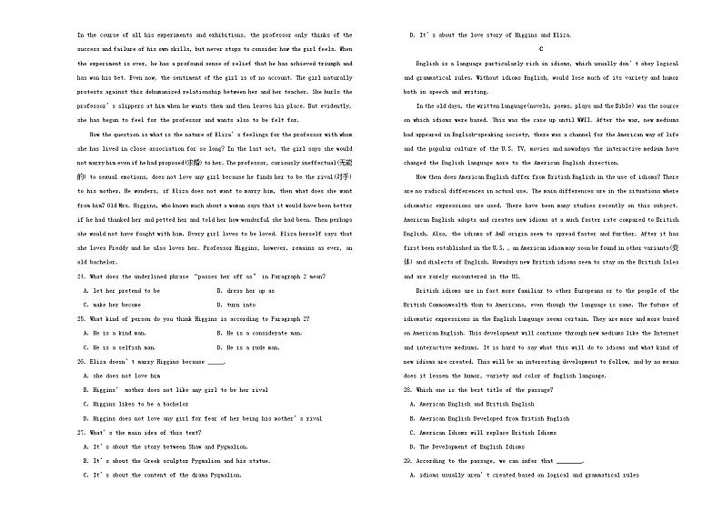 高中英语高考备战2020年高考英语一轮复习第十九套英语8Units3_5单元训练A卷含解析02