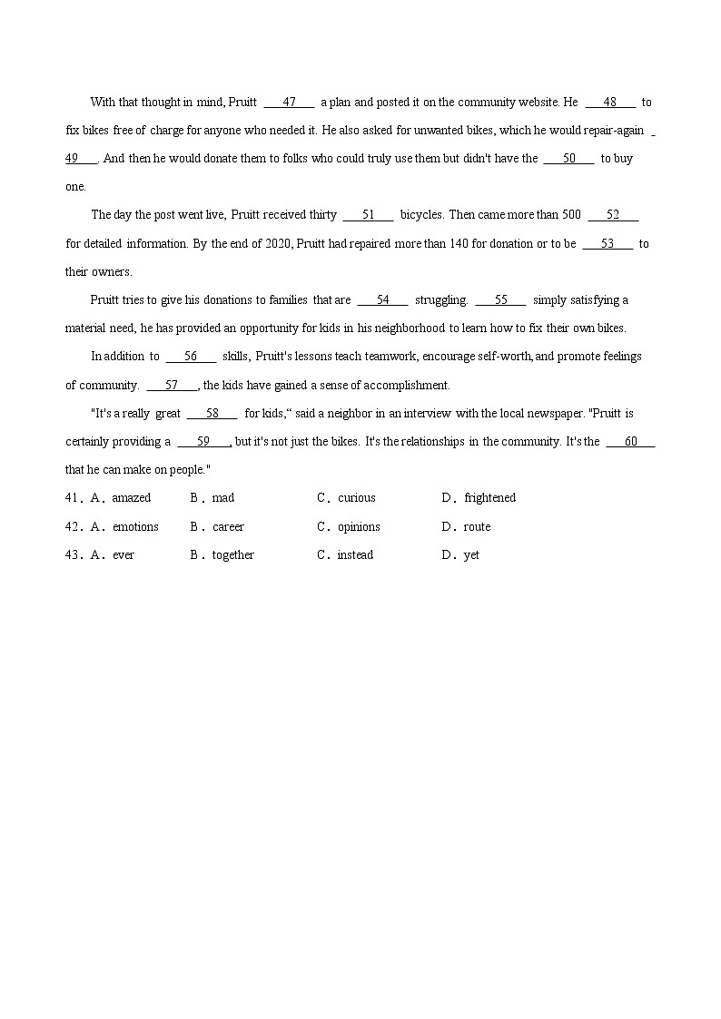 专题06 完形填空（记叙文） -备战2023年高考英语母题题源解密（全国通用）02