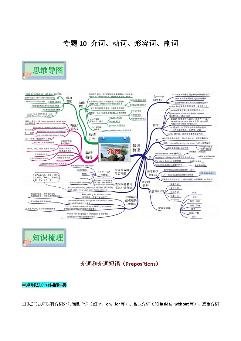 专题10 介词、动词、形容词、副词（原卷版）——【备考2023】高考英语必背知识点梳理+思维导图（全国通用版）第1页