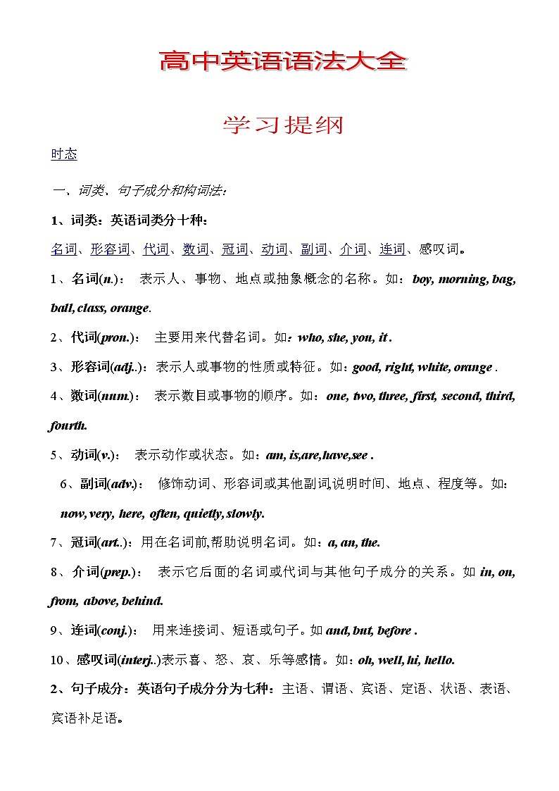 高中英语语法大全(最新版全国通用)第1页