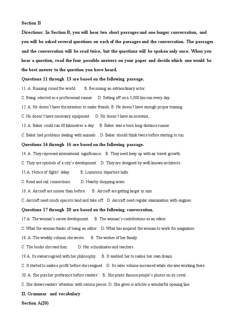 2022上海奉贤区致远高级中学高二下学期期中在线教学评估英语试题含解析02