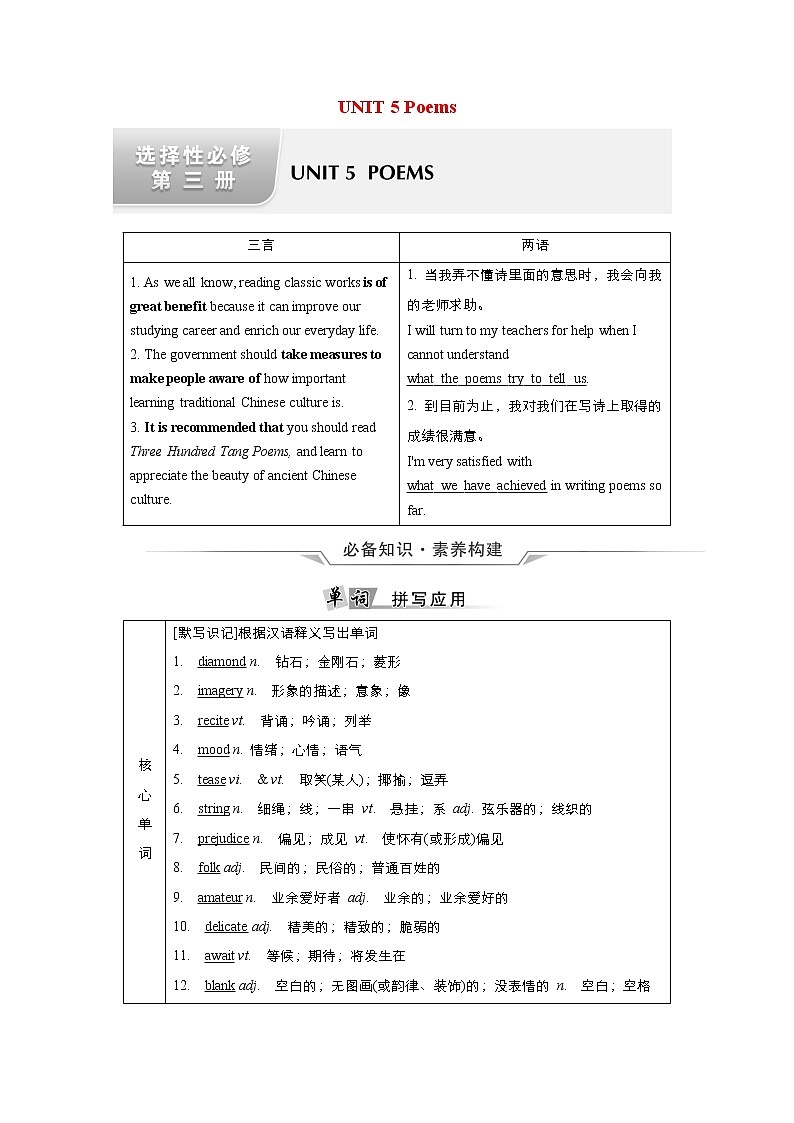 高中英语高考Unit 5 Poems 教案第1页