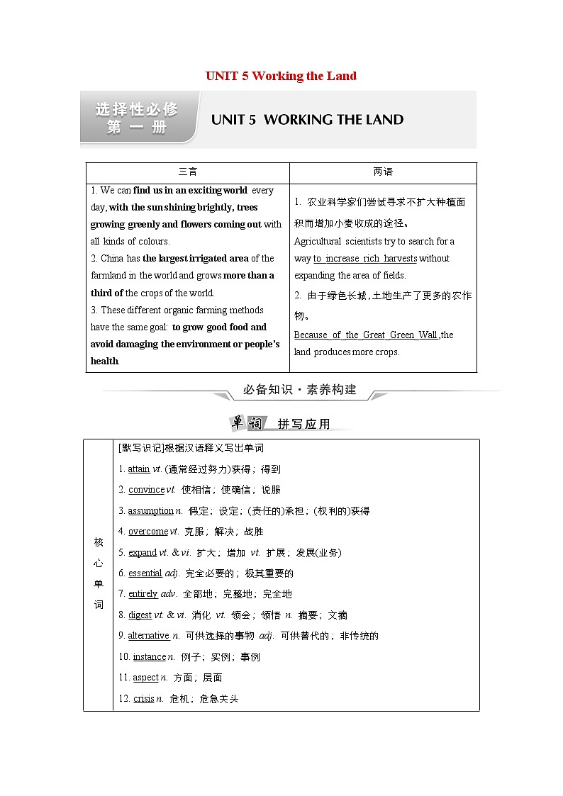 高中英语高考Unit 5 Working the Land 教案第1页