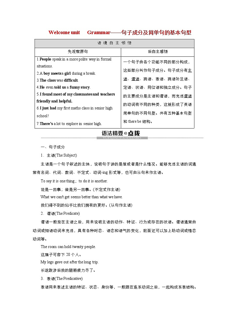 高中英语高考Welcome unit Grammar 教案第1页