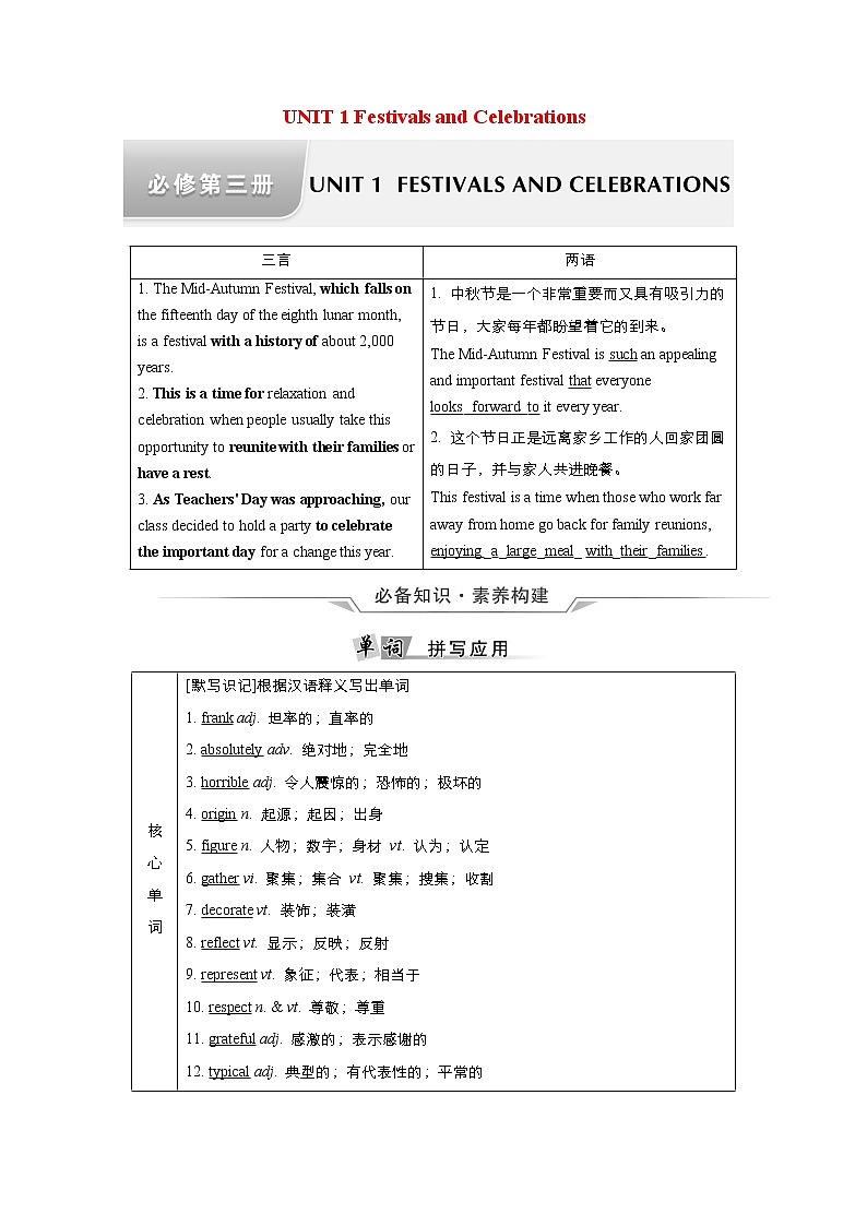 高中英语高考Unit 1 Festivals and Celebrations 教案01