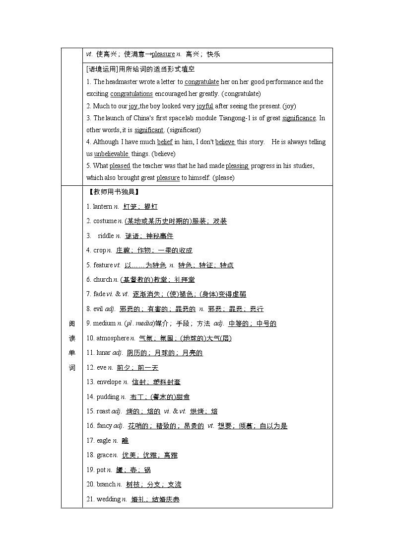 高中英语高考Unit 1 Festivals and Celebrations 教案03