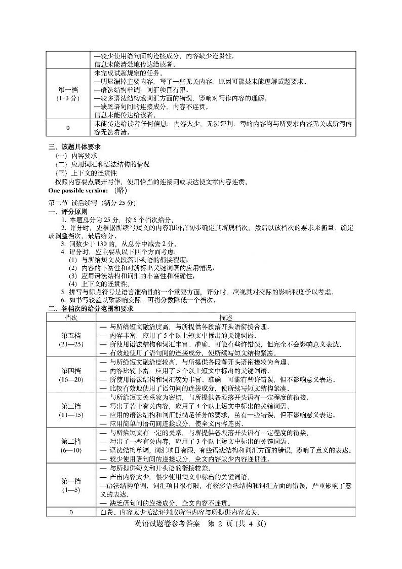 温州市普通高中2023届高三第二次适应性考试 英语答案第2页
