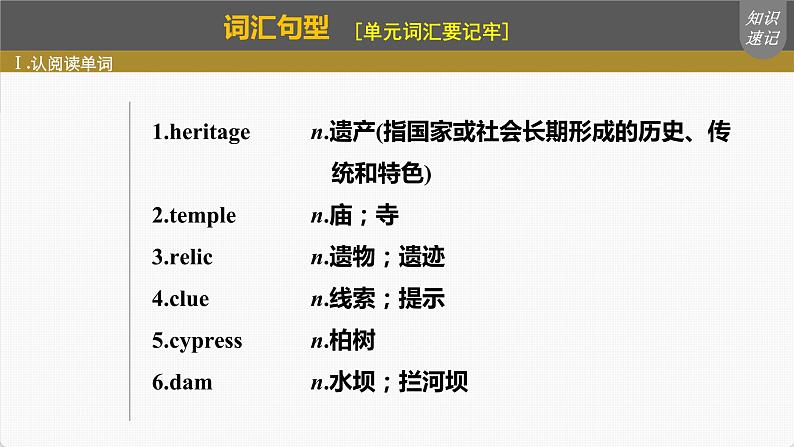 高考英语一轮复习课件  第1部分 教材知识解读 必修第2册 Unit 1   Cultural Heritage06