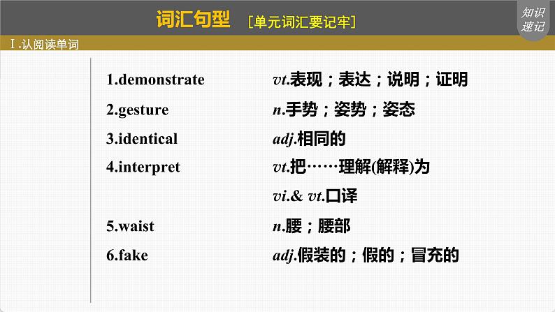 高考英语一轮复习课件  第1部分 教材知识解读 选择性必修第1册 Unit 4   Body Language06