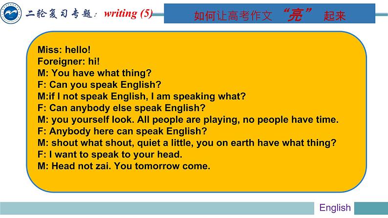 高中英语高考04 书面表达学生常犯错误及如何让作文有”亮“点-冲刺2020高考书面表达提分必备 课件PPT04