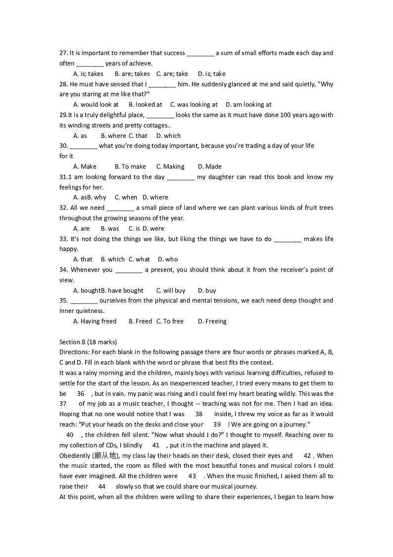 高中英语高考2015年普通高等学校招生全国统一考试英语试题（湖南卷，含答案）第3页