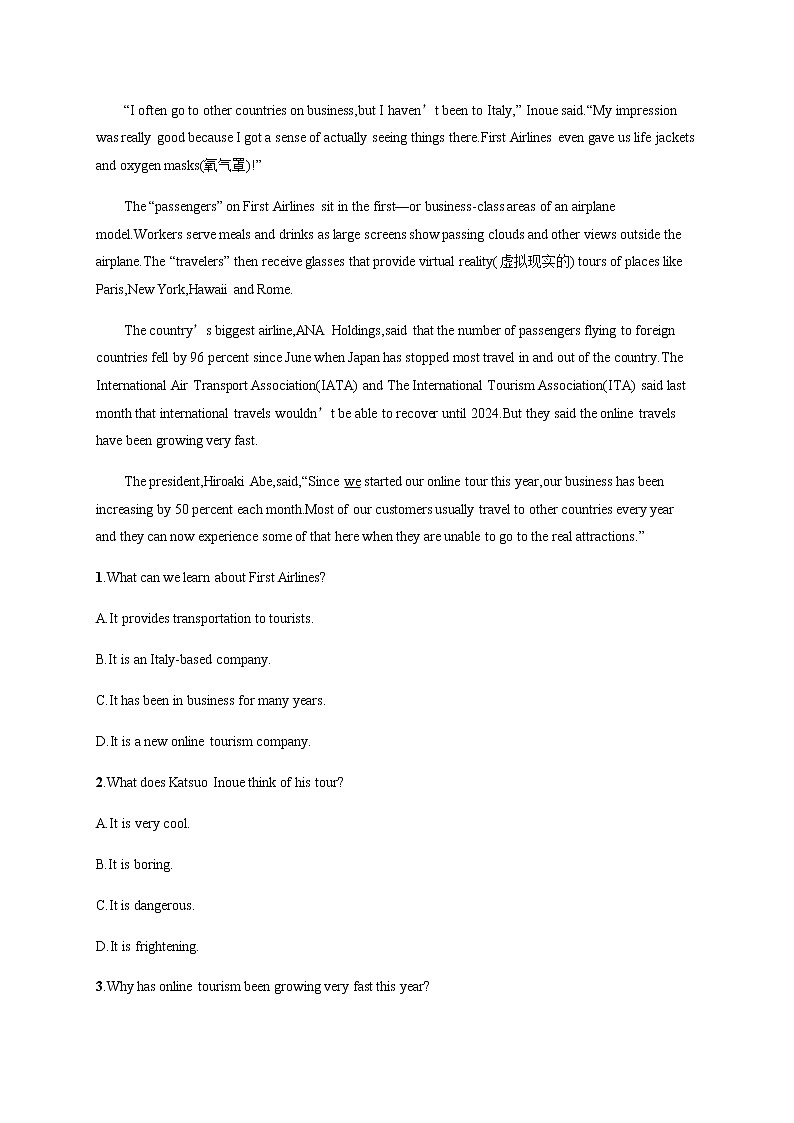 人教版高中英语必修第一册UNIT 2 Section C Reading for Writing & Assessing Your Progress习题含答案第3页