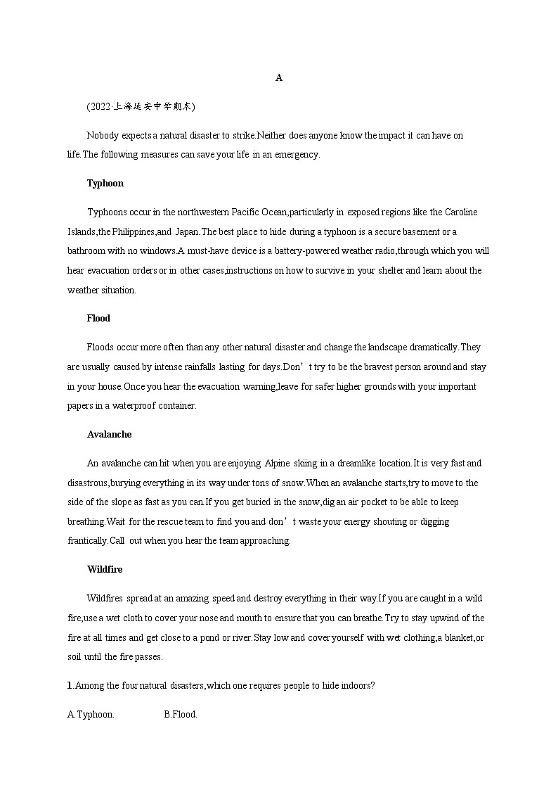 人教版高中英语必修第一册UNIT 4 Section A Listening and Speaking & Reading and Thinking习题含答案第3页