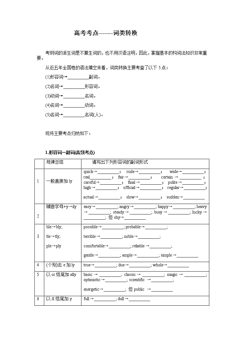 高中英语高考2020高考英语--词类转换练习题（有答案）第1页