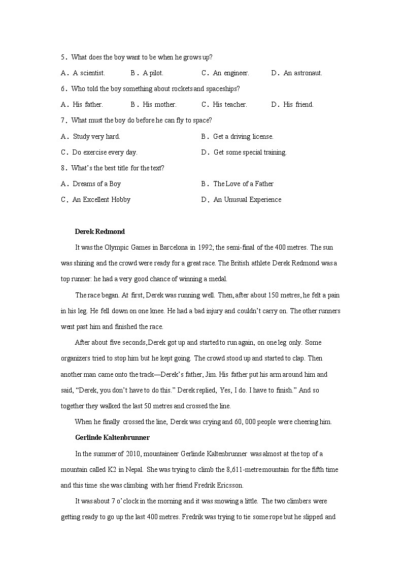 甘肃高考英语阅读理解专项训练03