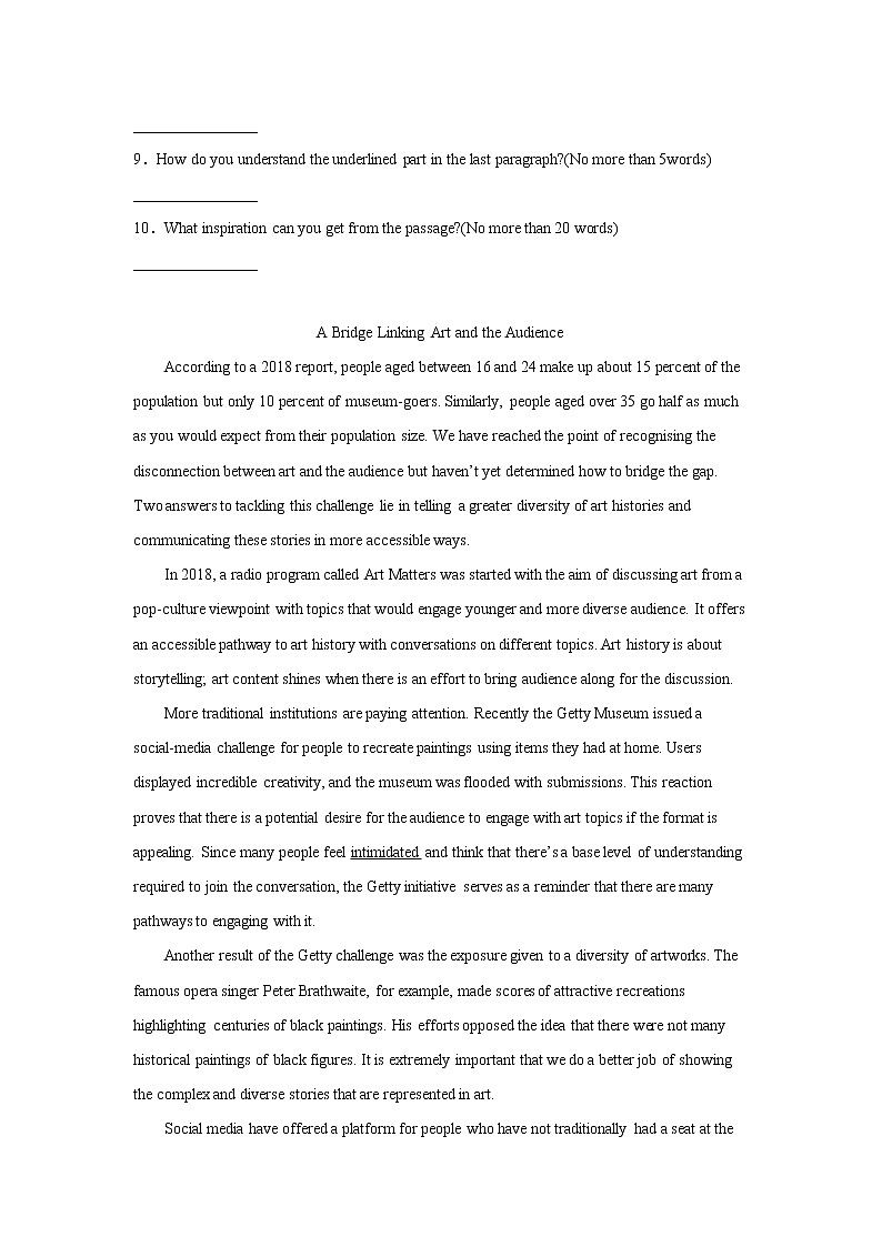 天津高考英语阅读表达专项训练第3页