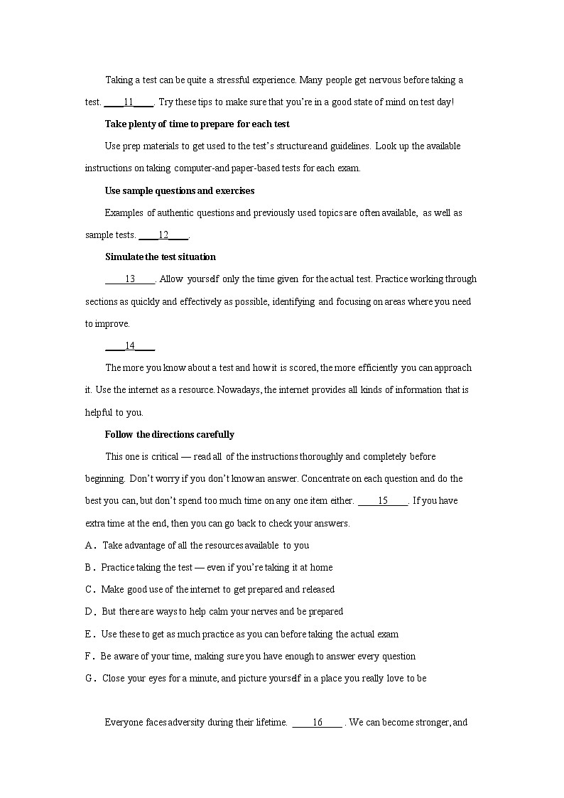 高考英语七选五专项训练03