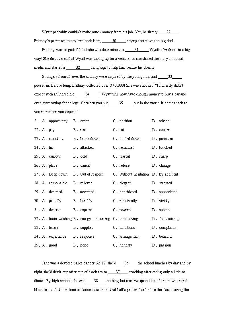 高考英语完形填空专项训练03