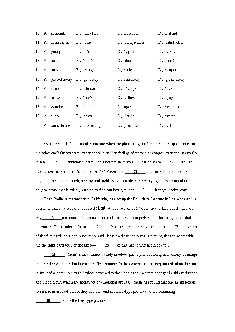 高考英语完形填空专项训练02