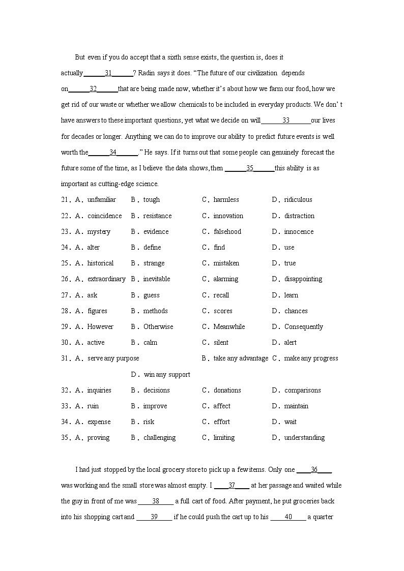 高考英语完形填空专项训练03