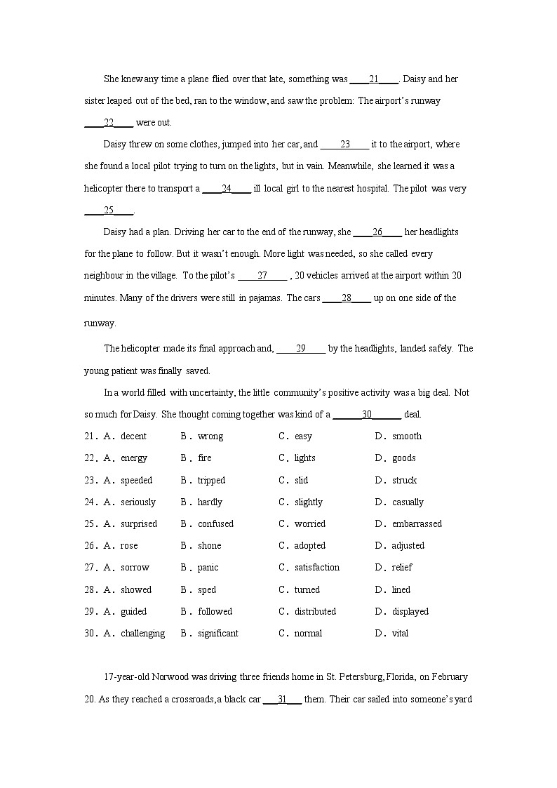 北京高考英语完形填空专项训练03