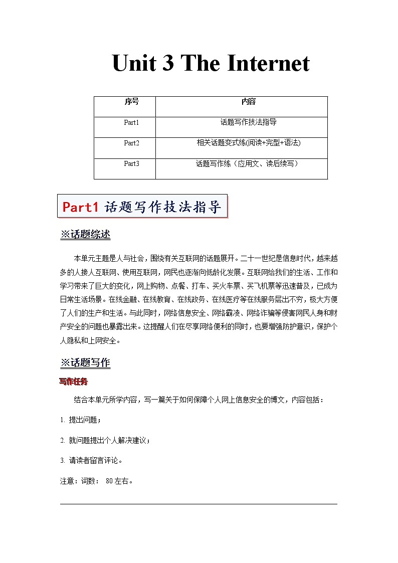 专题09 Unit 3 The Internet 必修第二册 - 高一英语新高考写作专项训练（人教版2019）01