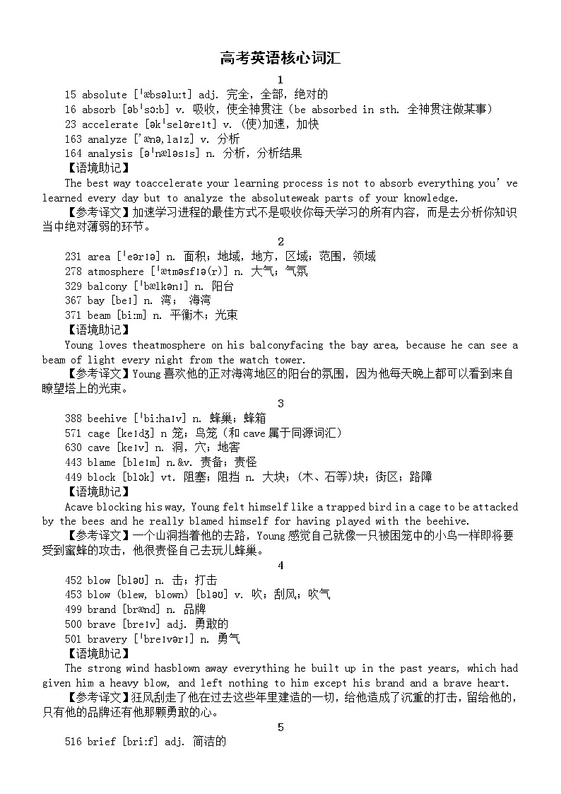 高中英语高考核心词汇汇总（共55组）01