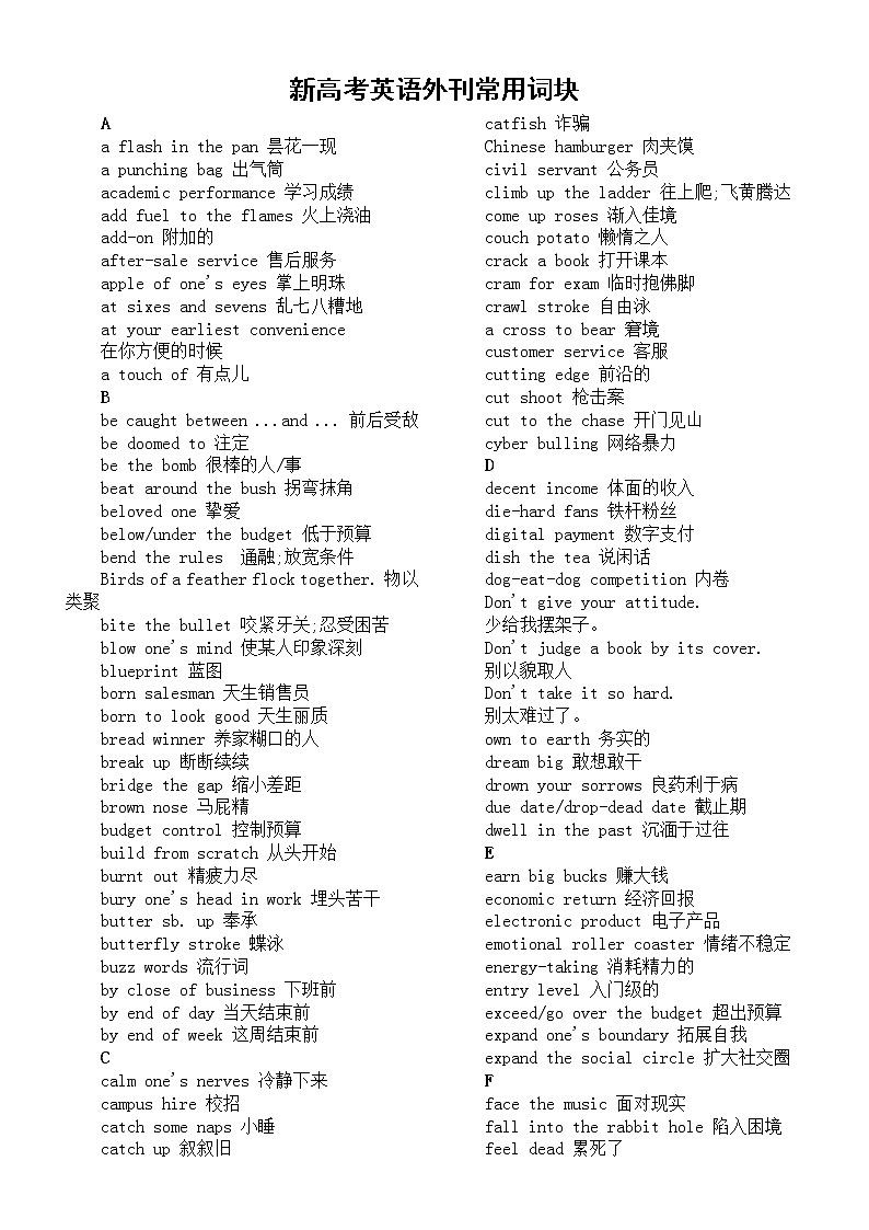 高中英语新高考外刊常用词块汇总（按字母顺序编排）第1页