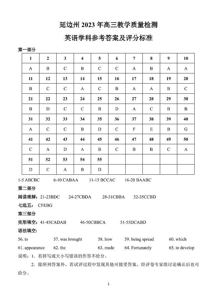 2023高三英语答案第1页