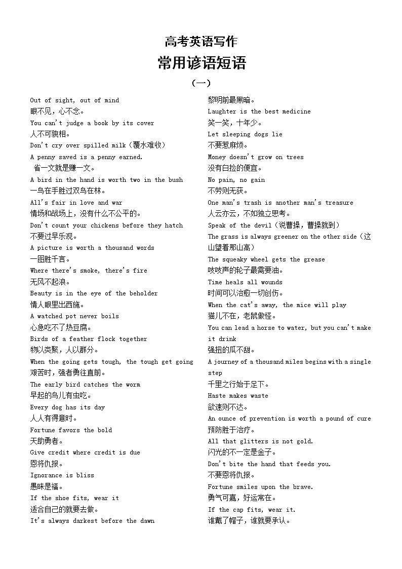 高中英语高考写作常用谚语短语汇总（共三组）第1页