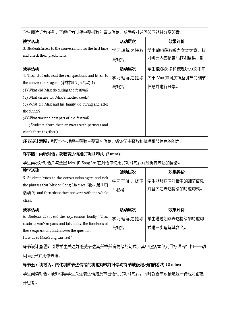 Unit 1 Festivals and Celebrations  Listening and Talking示范课教案【英语人教必修第三册】第3页