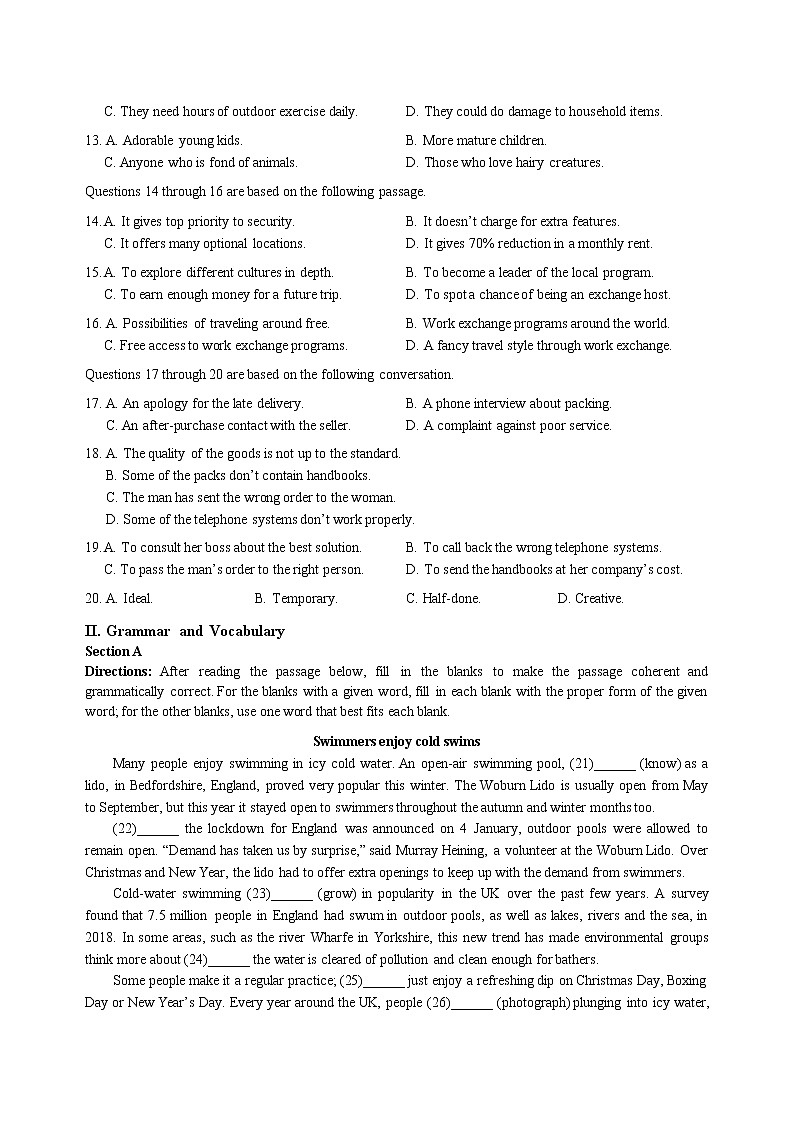 2023届上海市长宁区高三下学期二模英语试卷(含答案)02