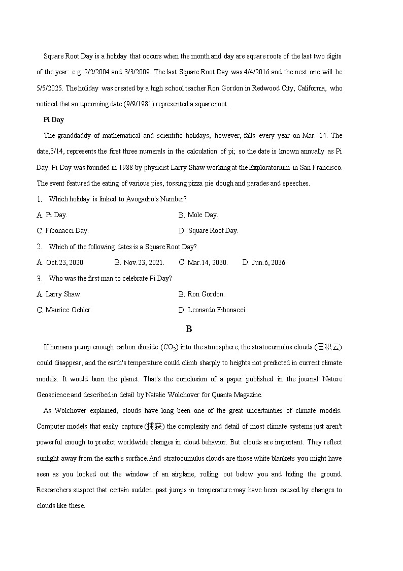 英语（人教版2019 B卷）-（考试版）A4（范围：必修第一册至选择性必修第三册）第2页
