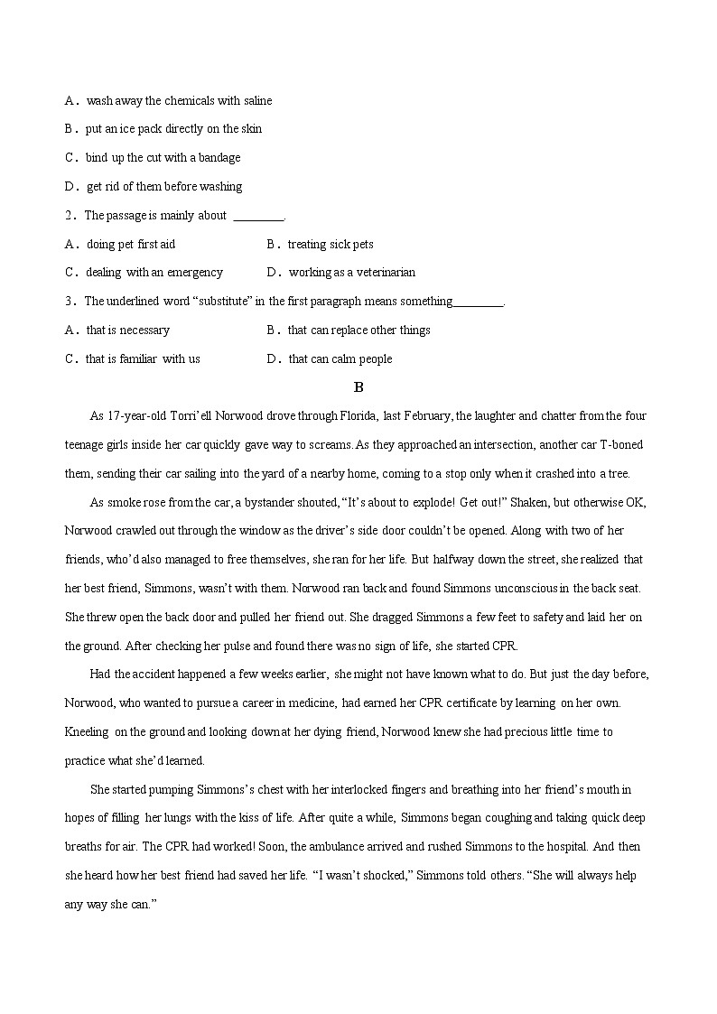 Unit 5 First Aid B卷-【单元测试】2022-2023学年高二英语分层训练AB卷 （人教版2019选择性必修第二册）02