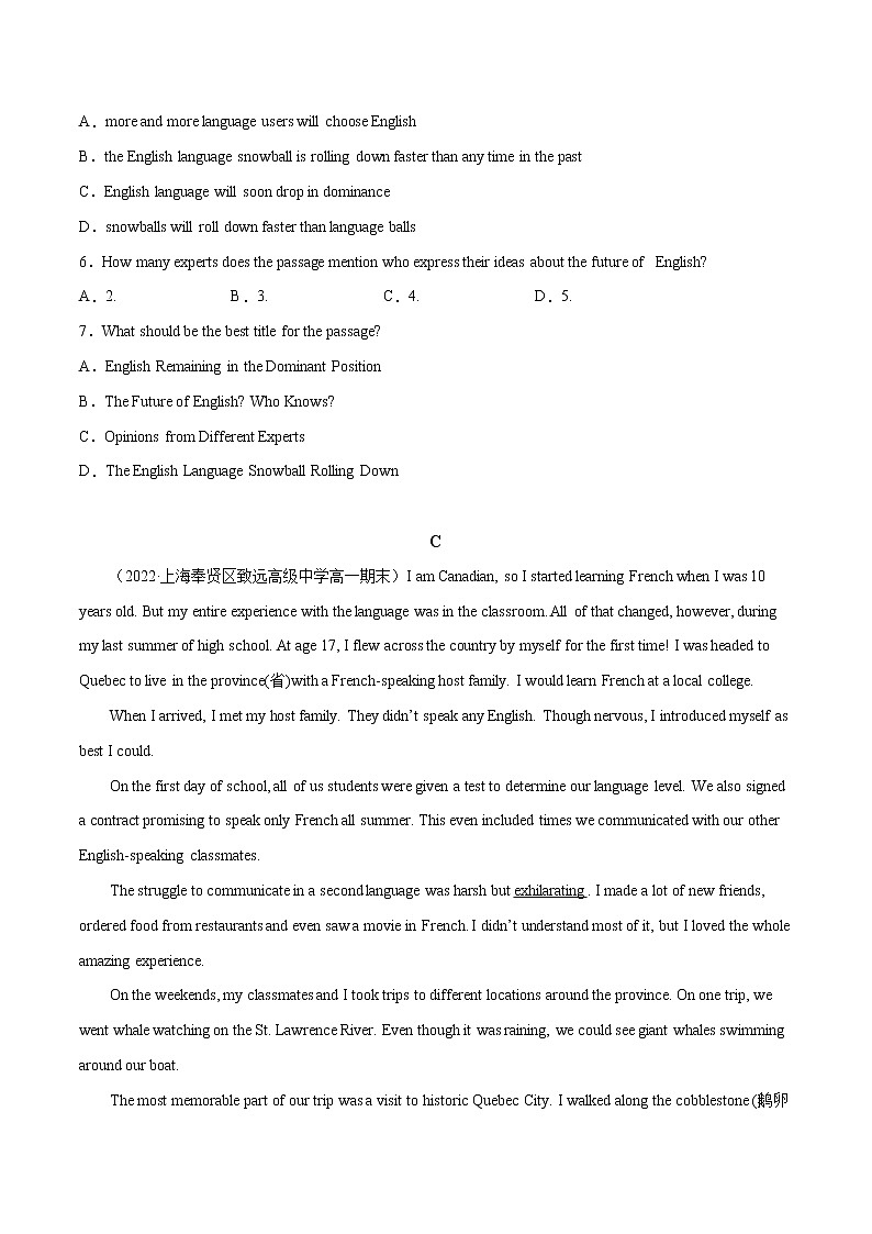 Unit 5 Languages Around the World B卷·综合能力提升练-【单元测试】2022-2023学年高一英语分层训练AB卷（人教版2019必修第一册）03