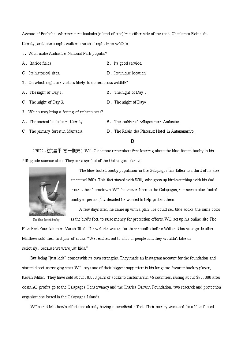 Unit 2 Wildlife Protection B卷·综合能力提升练-【单元测试】2022-2023学年高一英语分层训练AB卷（人教版2019必修第二册）02