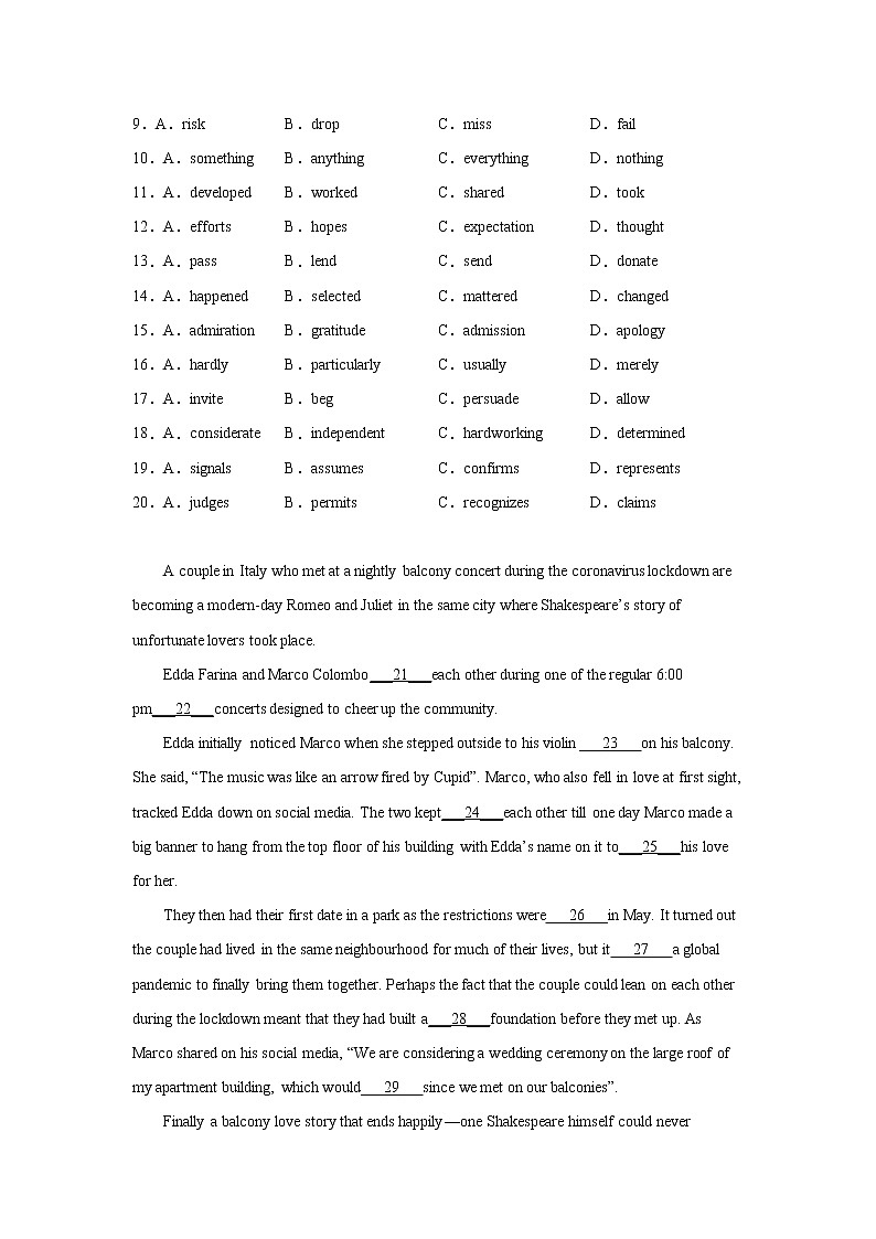 北京高考英语完形填空专项训练02