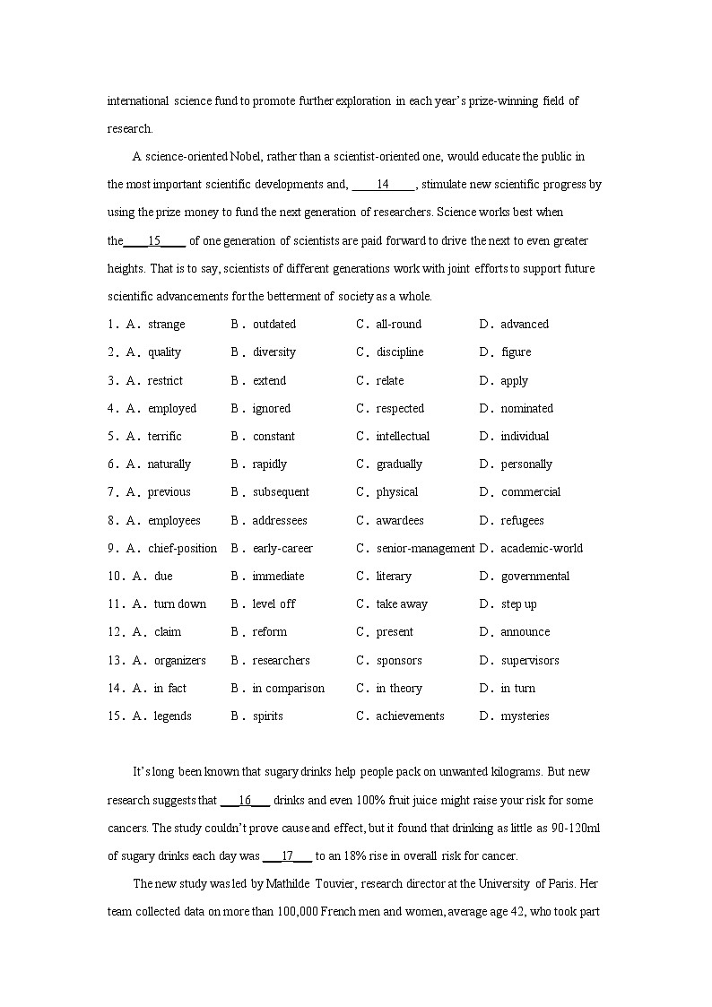 高考英语完形填空专项训练02