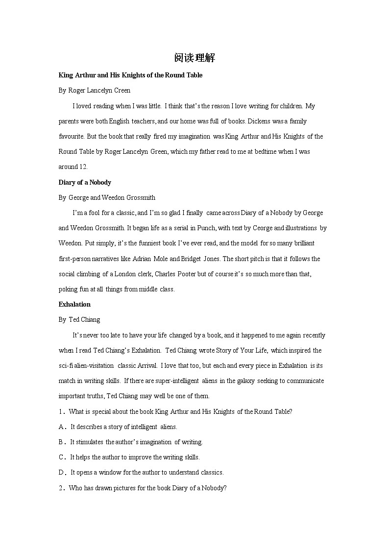 高考英语阅读理解专项训练01