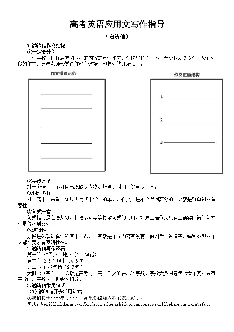 高中英语高考应用文写作分类指导（邀请信）第1页