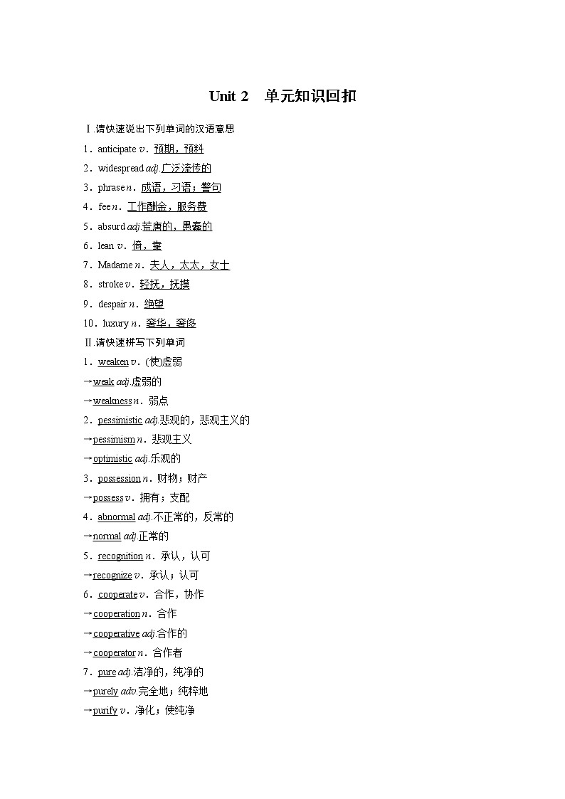 高中外研版英语新教材选修第4册课件+讲义   Unit 2  单元知识复习01