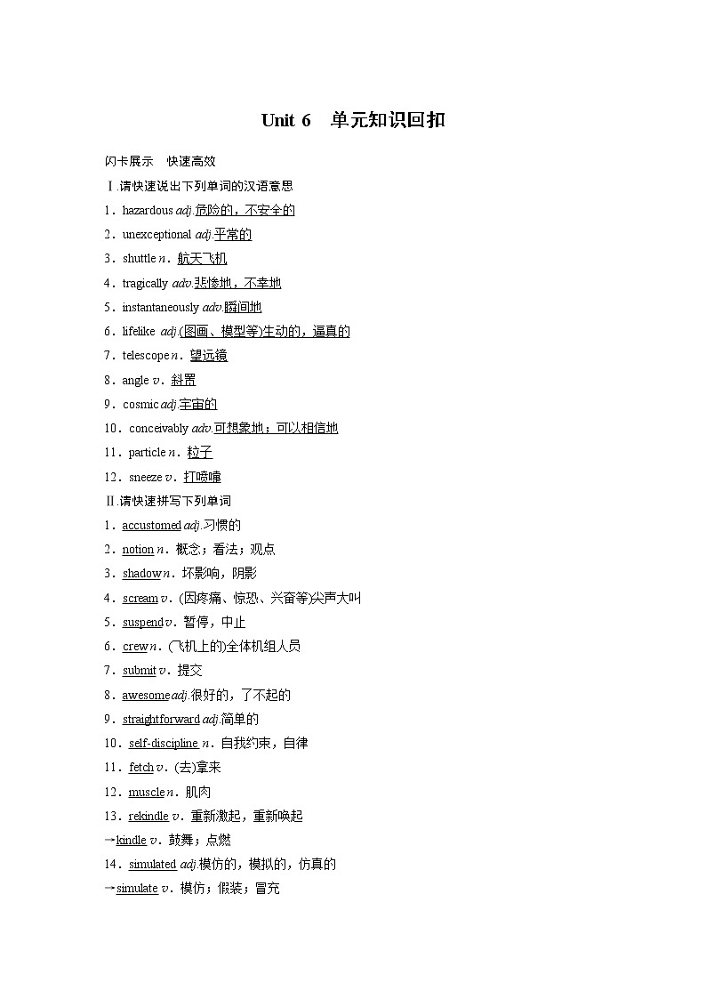 高中外研版英语新教材选修第4册课件+讲义   Unit 6  单元知识复习01