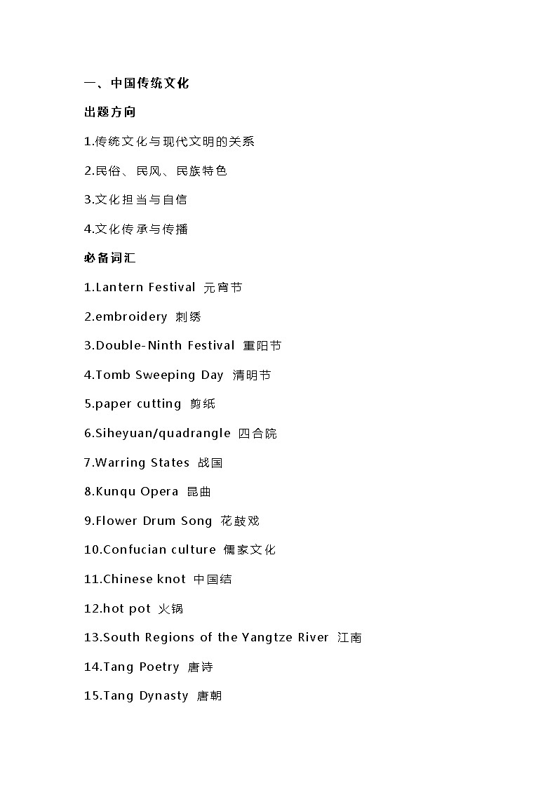 高考英语专题之备考六大热点话题出题方向及必备词汇01