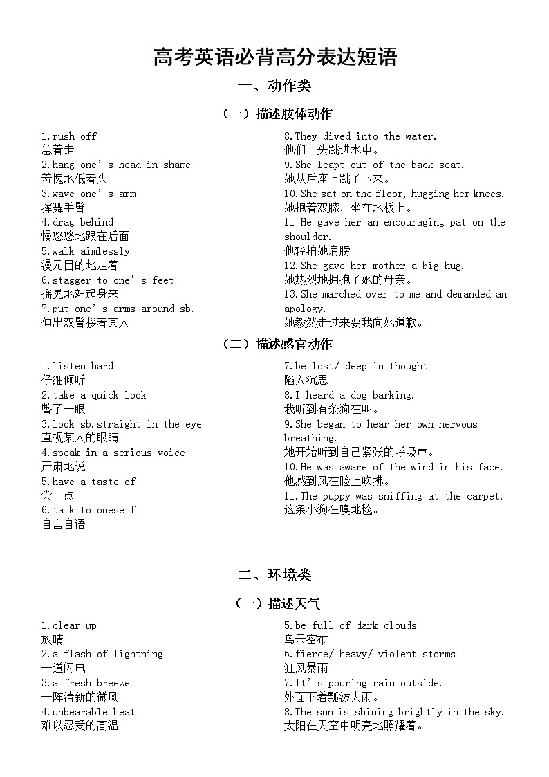 高中英语高考必背高分表达短语汇总（共四大类）第1页