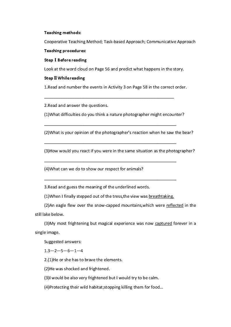 Unit 5 Into the Wild Developing Ideas 教案 2022-2023学年高中英语外研版（2019）必修第一册02