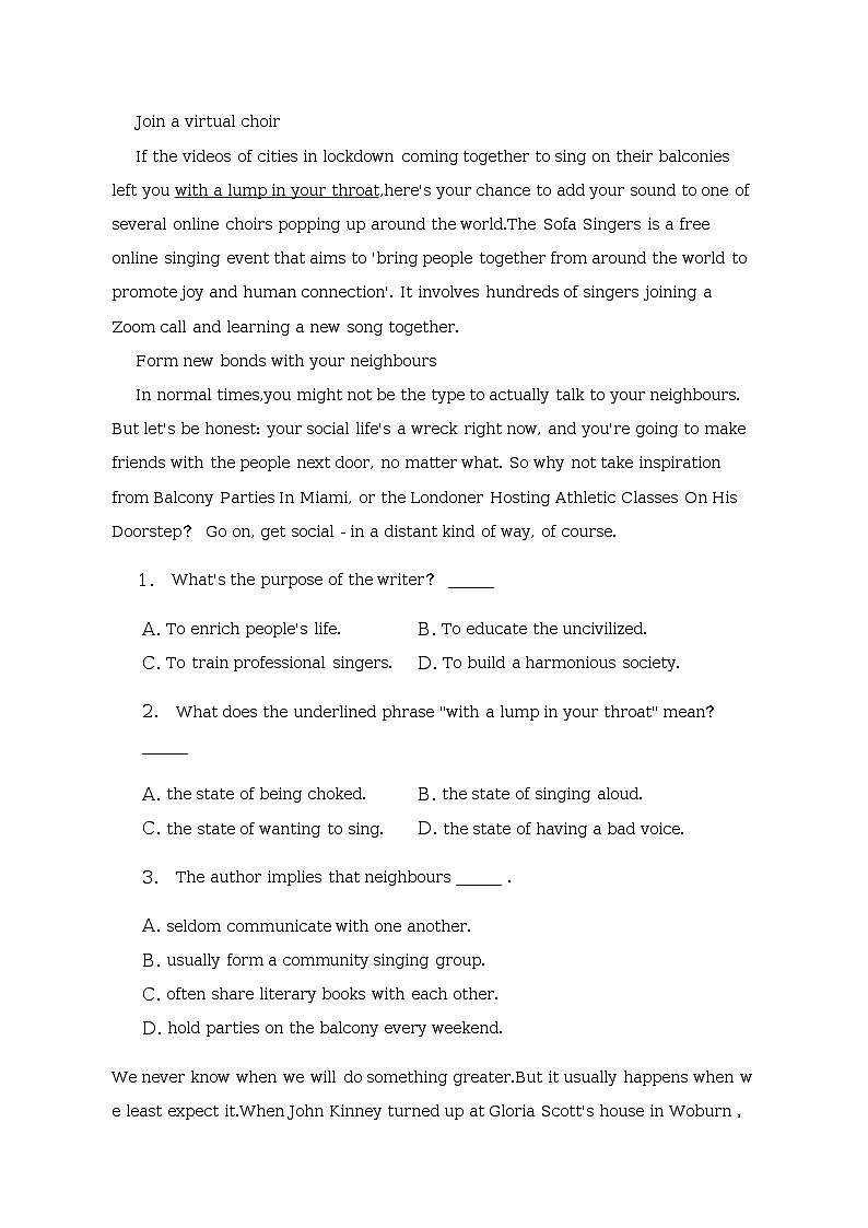 2022-2023学年河南省南阳市邓州市春雨国文学校高二下学期月考英语试卷（3月份）含解析02