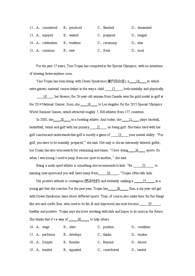 广东高考英语完形填空专项训练02