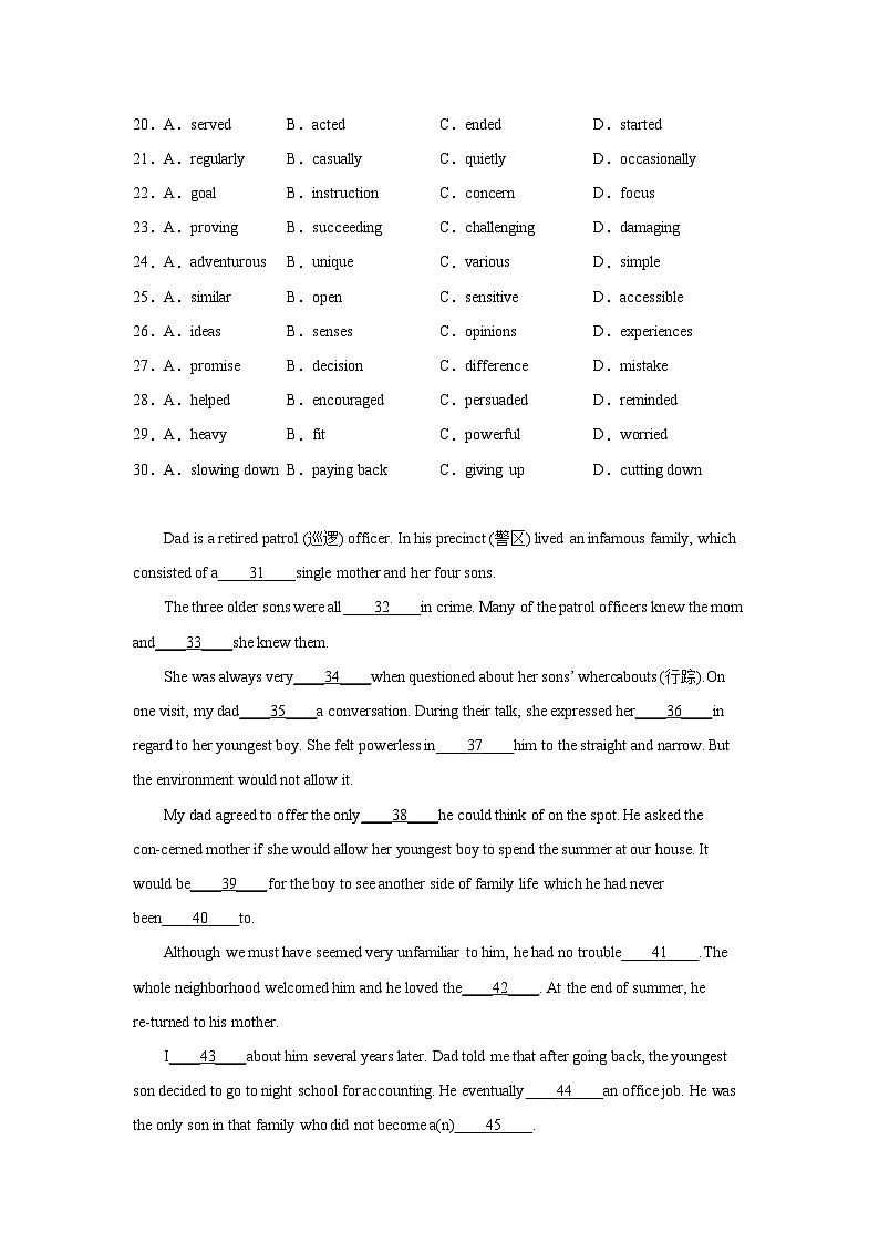 广东高考英语完形填空专项训练03