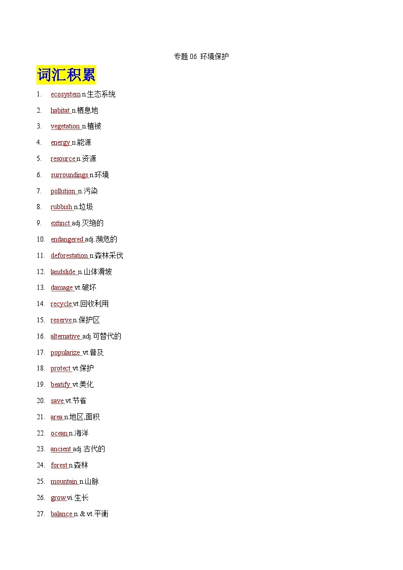 专题06 环境保护- 2023年高考英语书面表达热点话题考前押题必背02